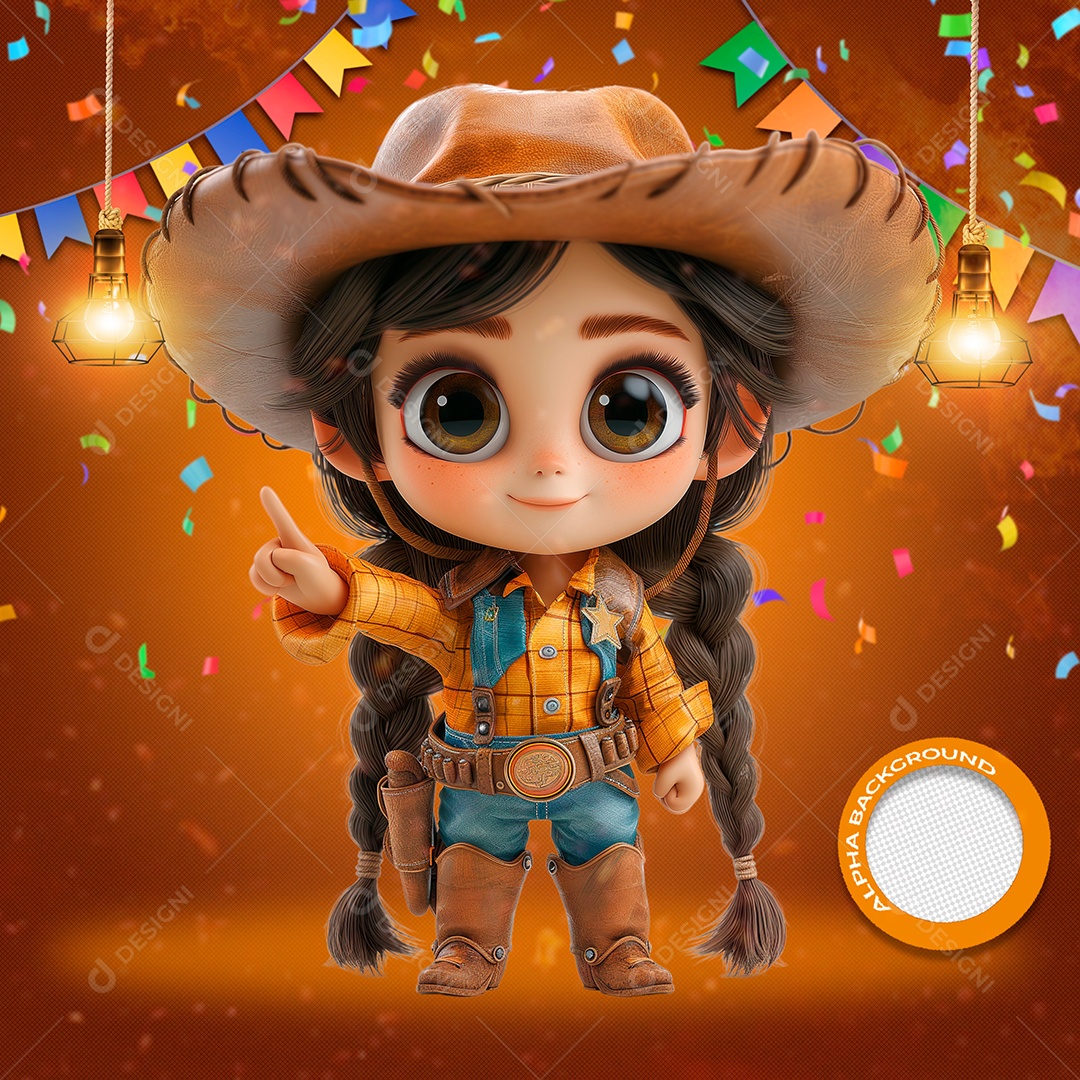 Menina Caipira Elemento 3D para Composição PSD