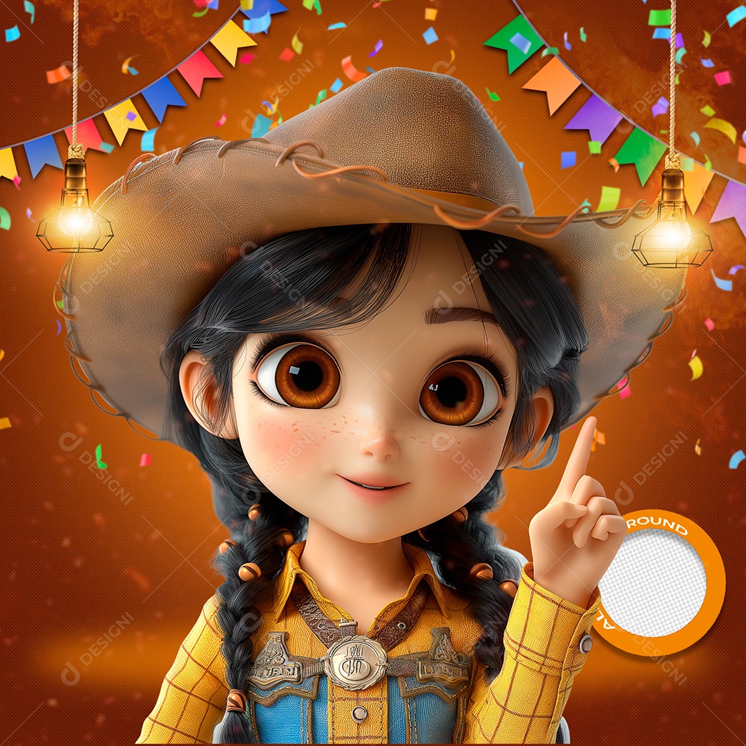 Joven Garota em Festa Junina Elemento 3D para Composição PSD