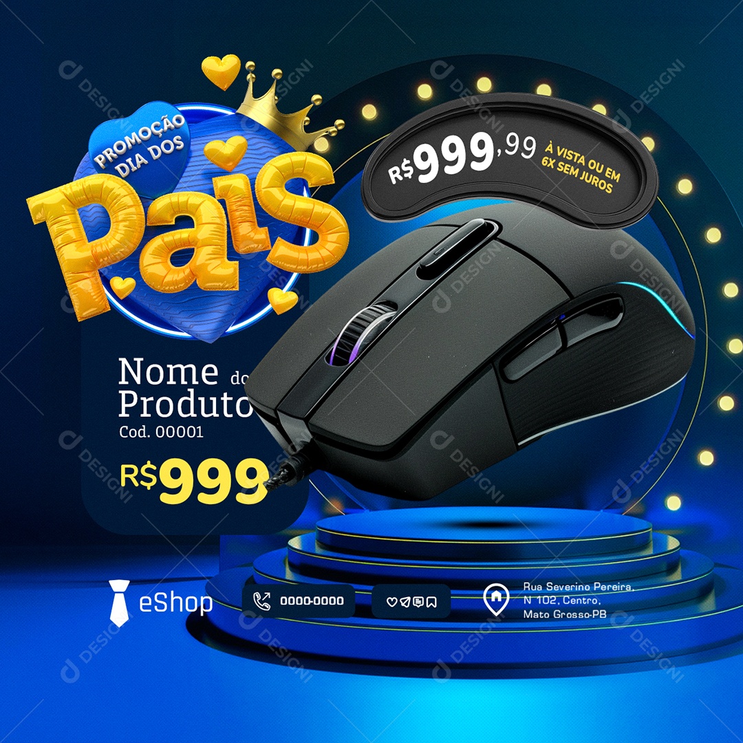 Promoção Dia dos Pais Presentes Mouse Social Media PSD Editável
