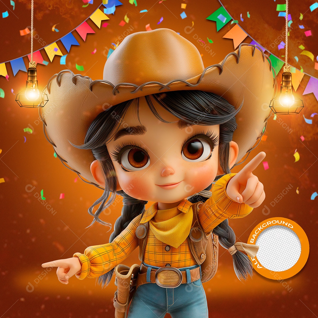 Garotinha em Festa Junina Elemento 3D para ComposIção PSD