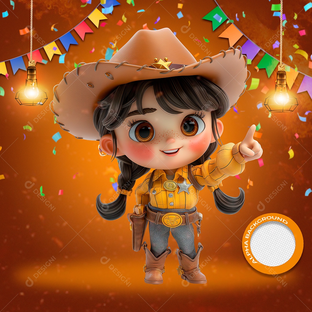 Garotinha Caipira Elemento 3D para Composição PSD