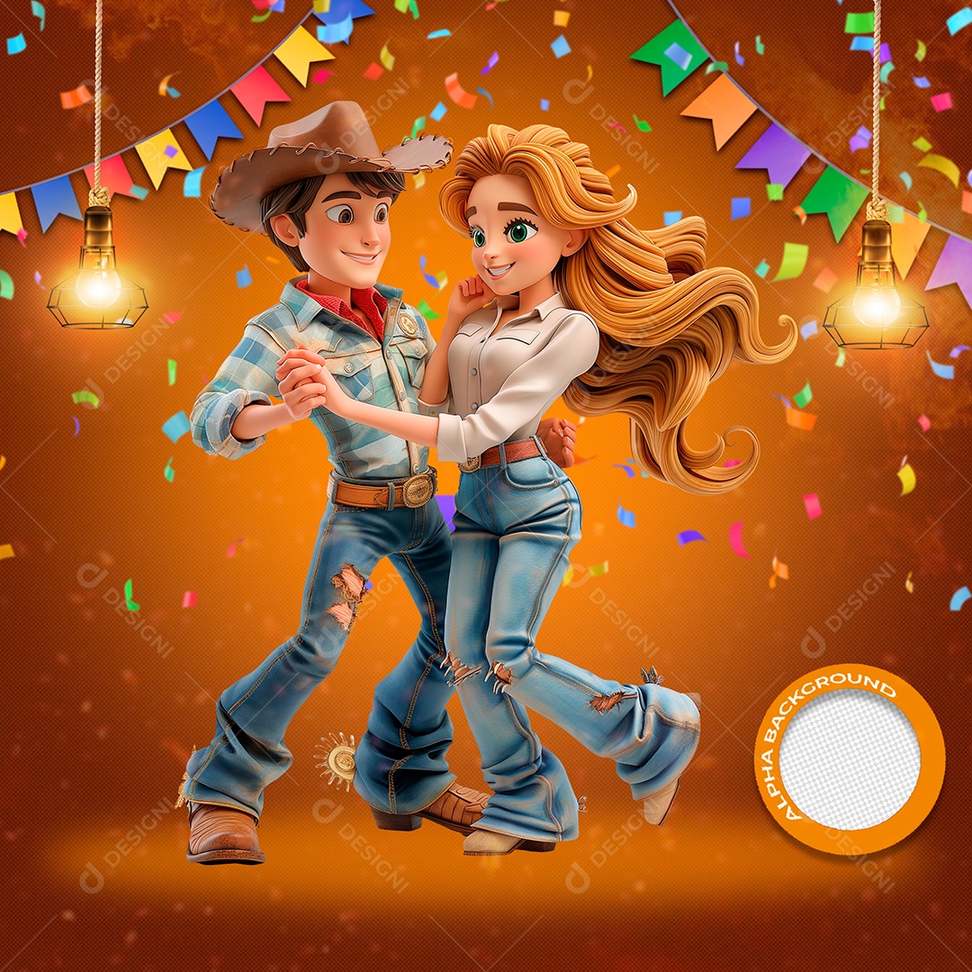 Casal de Jovens Dançando se Divertindo Elemento 3D para Composição PSD