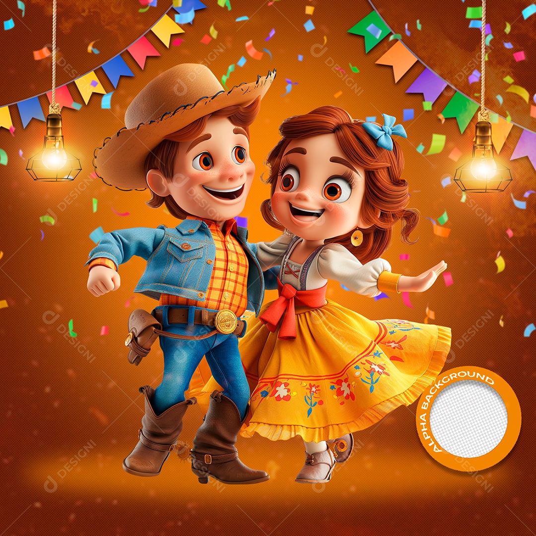 Casal de Criança Feliz Dançando Elemento 3D para Composição PSD