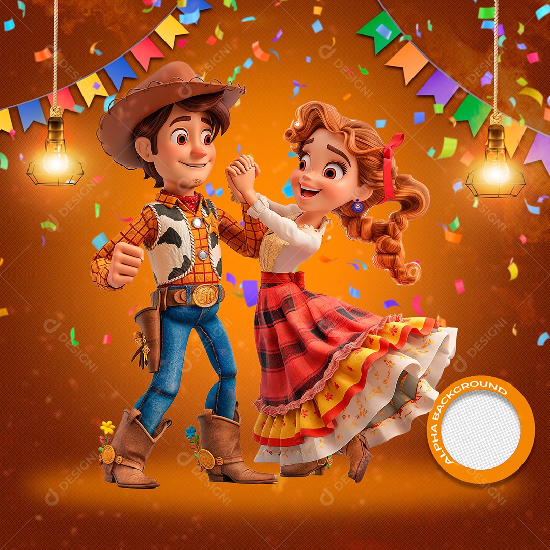 Casal Dançando em Festa Junina Elemento 3D para Composição PSD