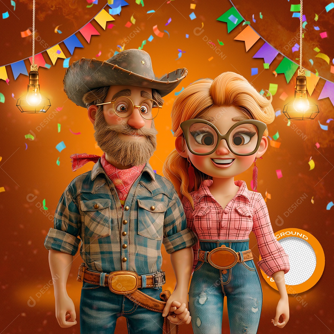 Casal Aproveitando Festa Junina Elemento 3D para Composição PSD