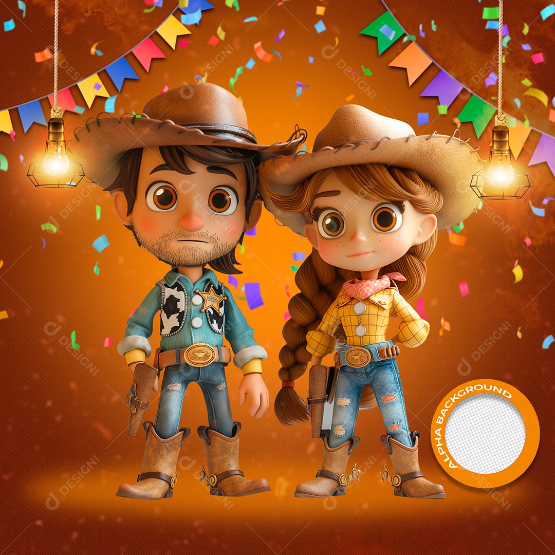 Casal Curtindo o São João Elemento 3D para Composição PSD