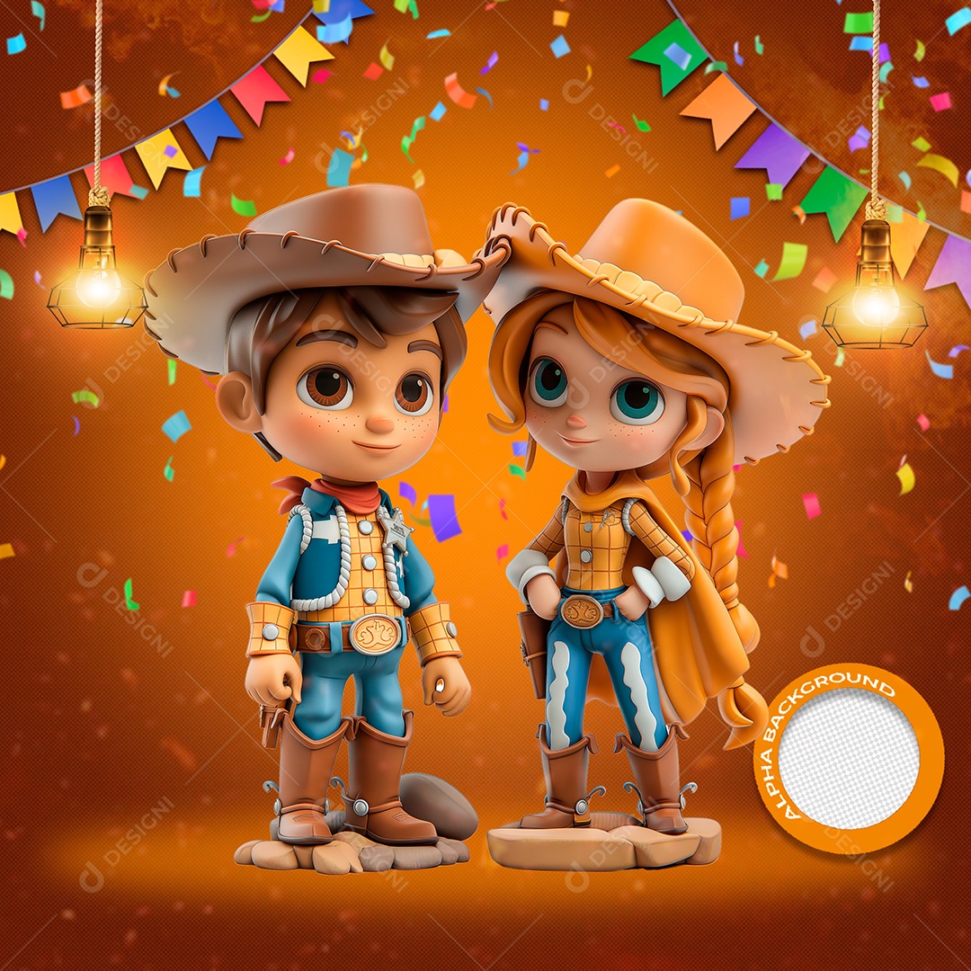 Young Couple at Festa Junina 3D PSD Composition Element