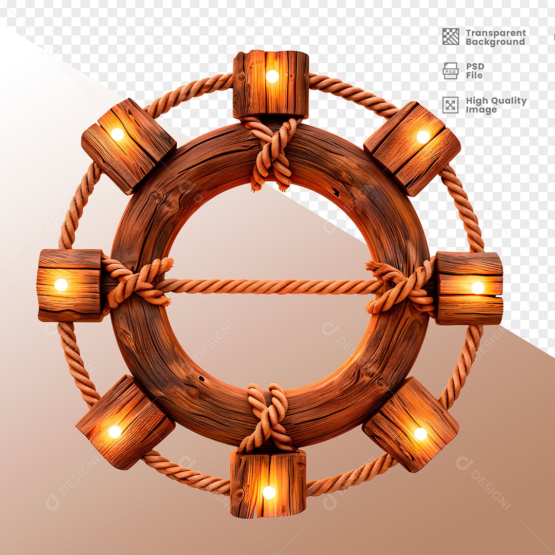 Elemento 3D de Madeira com Luz para Composição PSD