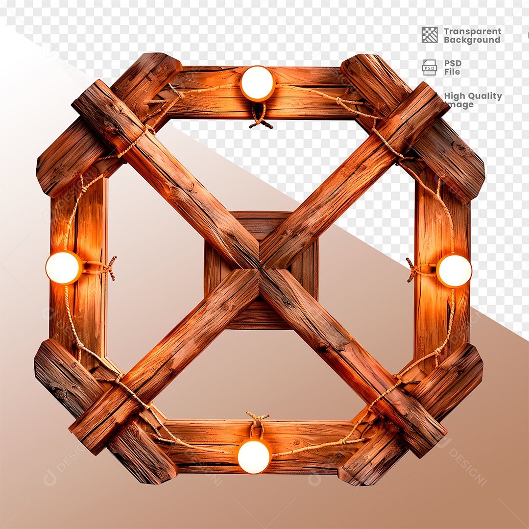 Elemento 3D de Madeira com Luz para Composição PSD