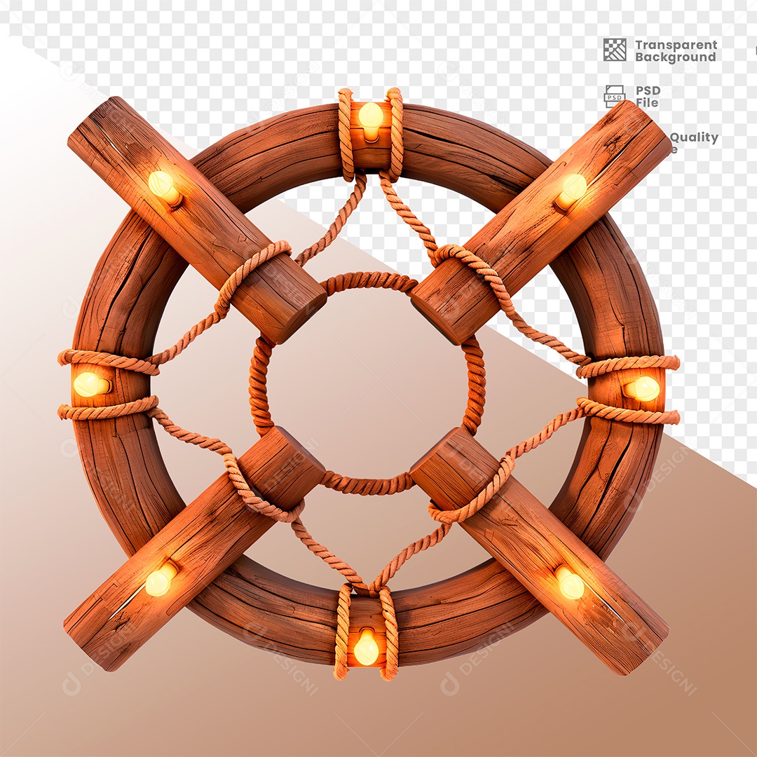 Elemento 3D de Madeira com Luz para Composição PSD