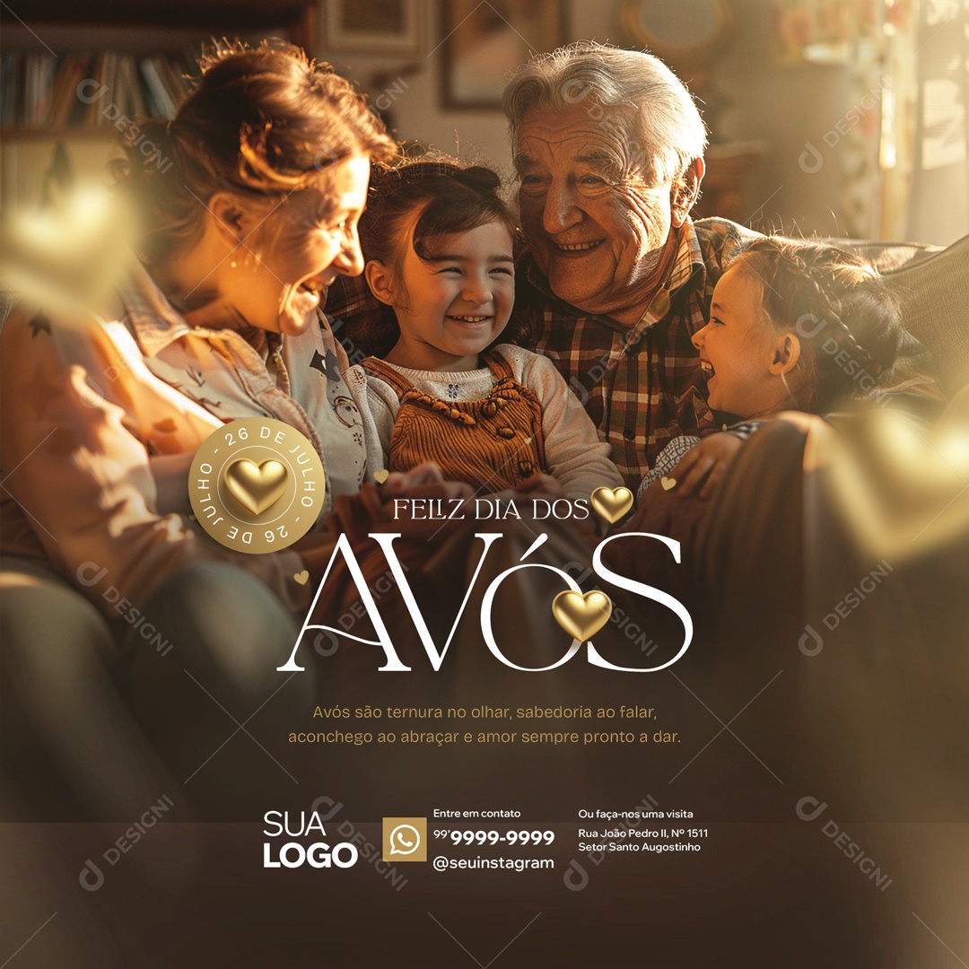 Dia dos Avós 26 de Julho ao Abraçar e Amor Sempre Pronto a dar Social Media PSD Editável