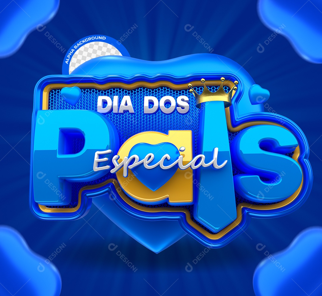 Selo 3D Especial Dia dos Pais Azul e Amarelo para Composição PSD