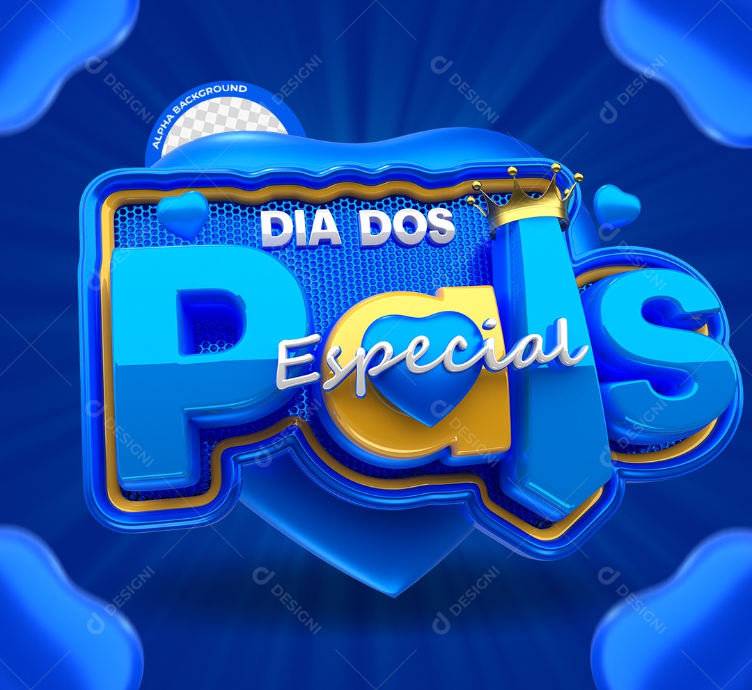 Especial Dia dos Pais Selo 3D Azul e Amarelo para Composição PSD