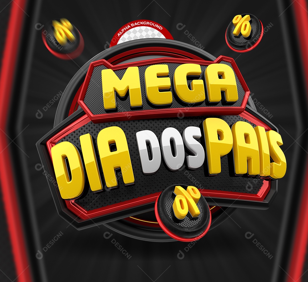 Mega Dia dos Pais Selo 3D Amarelo e Vermelho para Composição PSD
