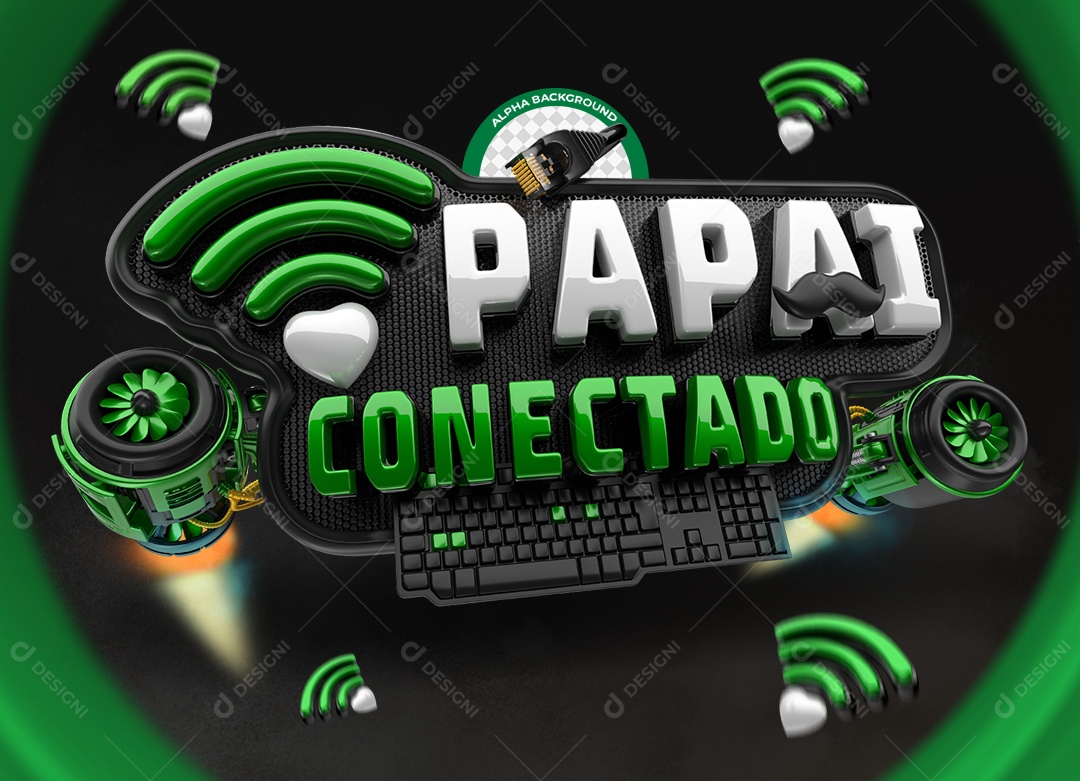 Selo 3D Papai Conectado Branco e Azul para Composição PSD
