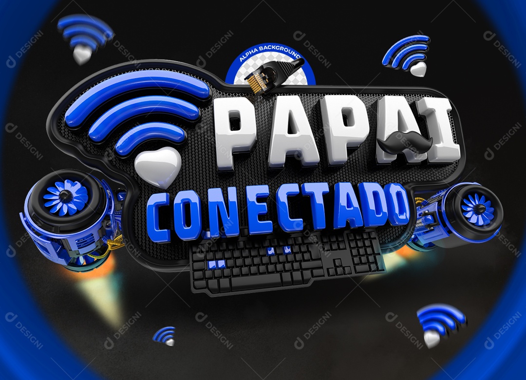 Papai Conectado Selo 3D Branco e Azul para Composição PSD