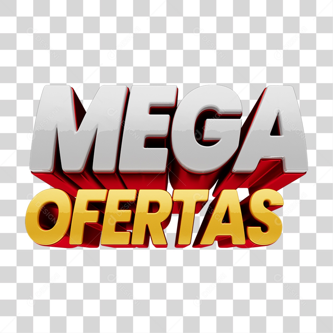 Texto 3D Mega Ofertas PNG Transparente