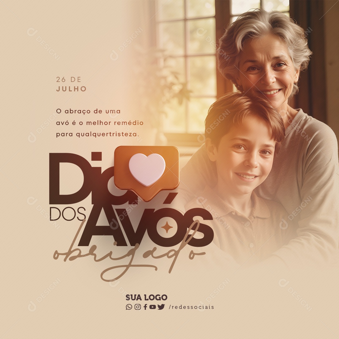 Dia dos Avós 26 de Julho Obrigado Social Media PSD Editável