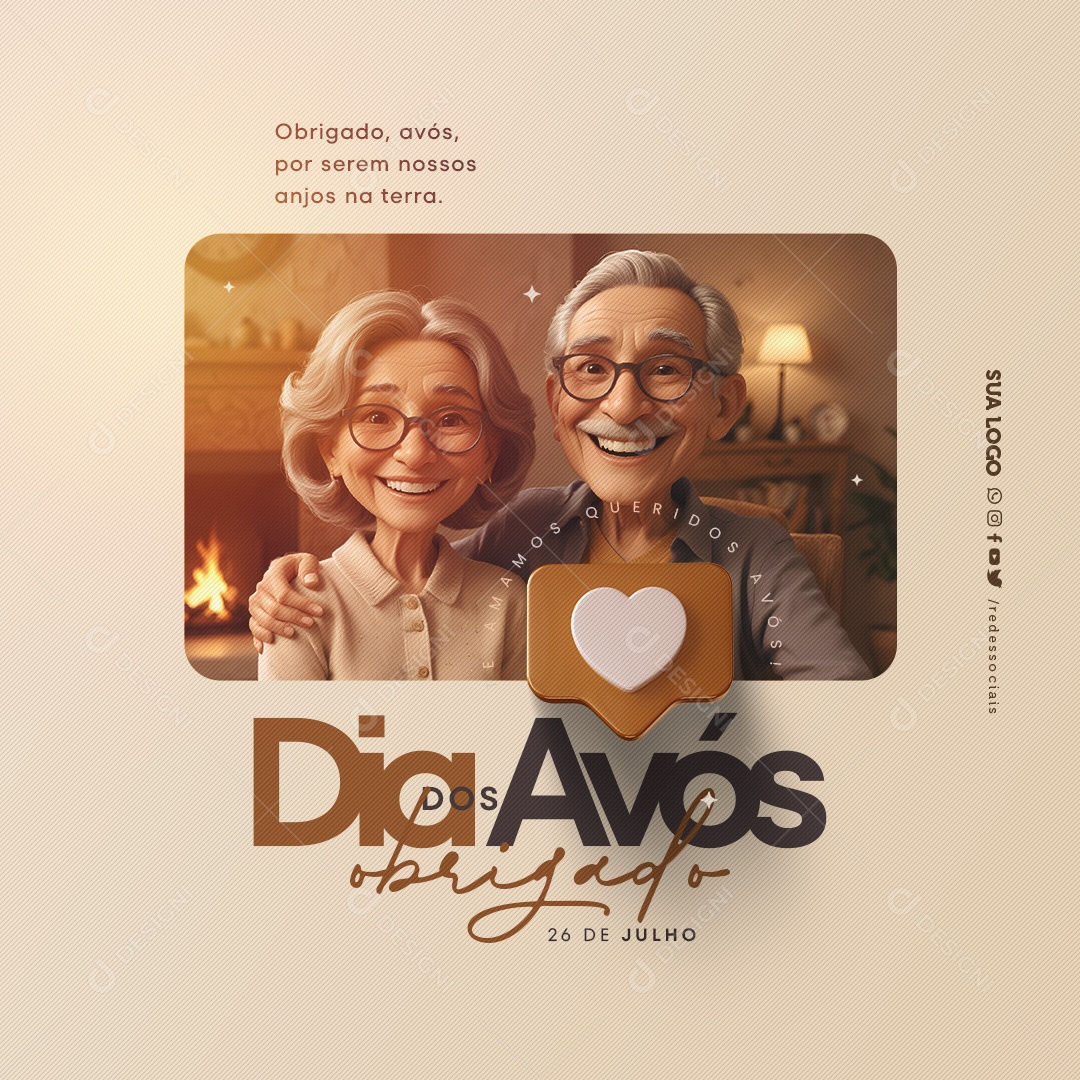Dia dos Avós 26 de Julho Obrigado por Serem nossos Anjos na Terra Social Media PSD Editável