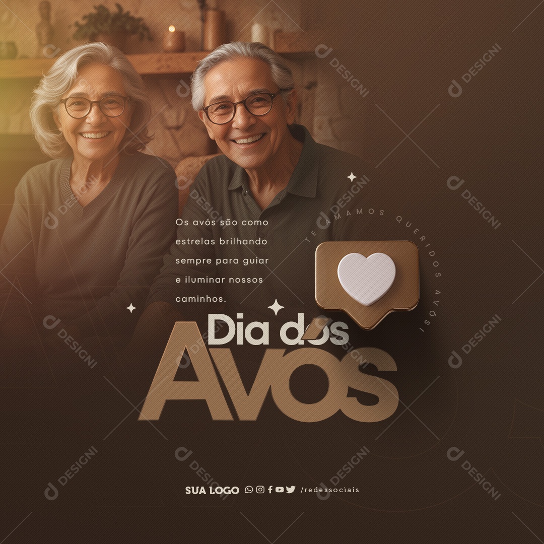 Dia dos Avós 26 de Julho são como Estrelas Brilhando Sempre Social Media PSD Editável