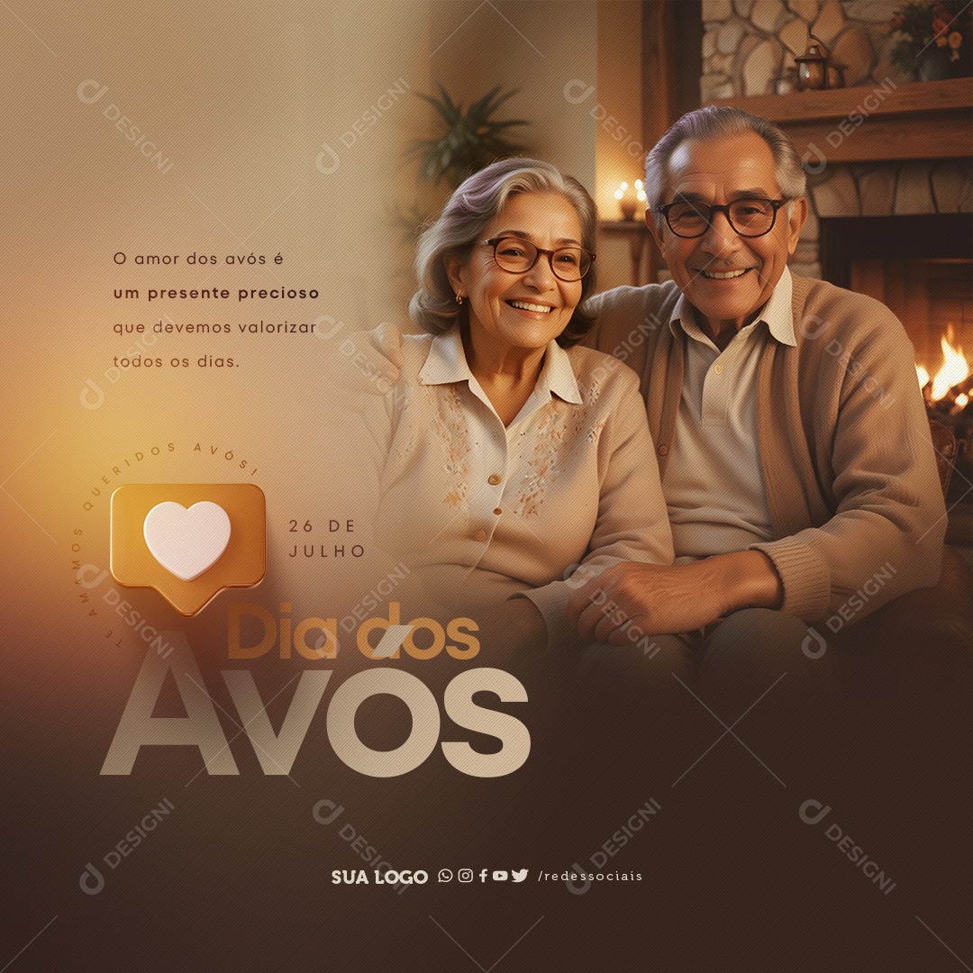 Dia dos Avós 26 de Julho Amoe é um Presente Precioso Social Media PSD Editável