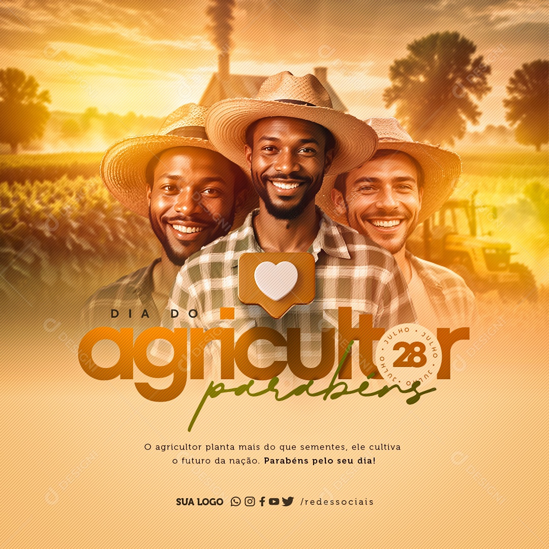Dia do Agricultor 28 de Julho Parabéns Social Media PSD Editável
