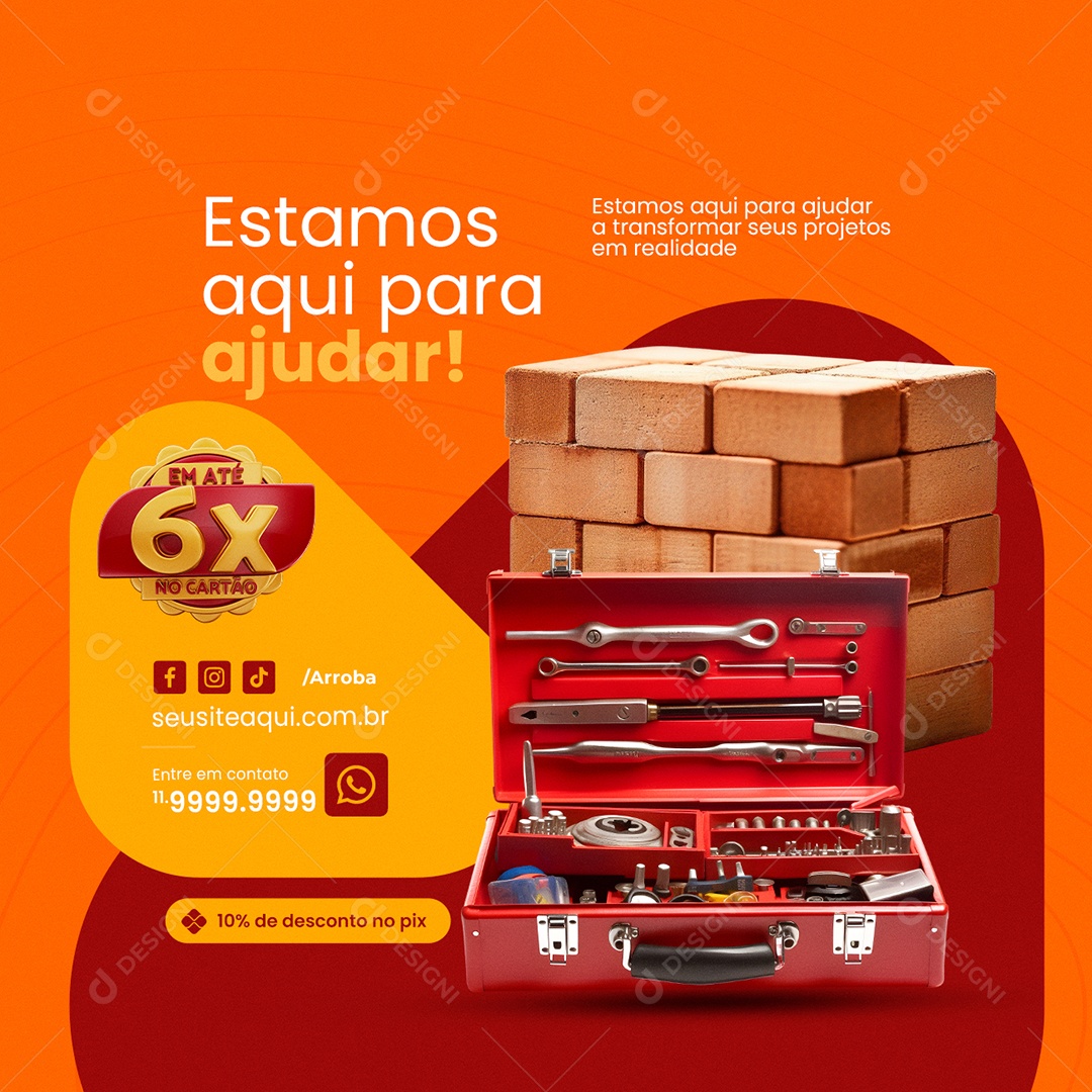 Construção Estamos Aqui para Ajudar Social Media PSD Editável