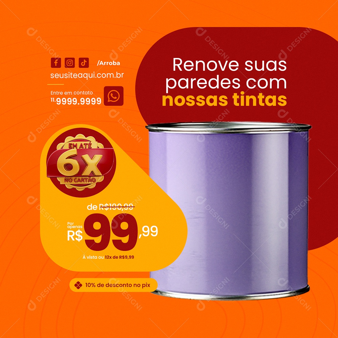 Construção Renove suas Paredes com Nossas Tintas Social Media PSD Editável