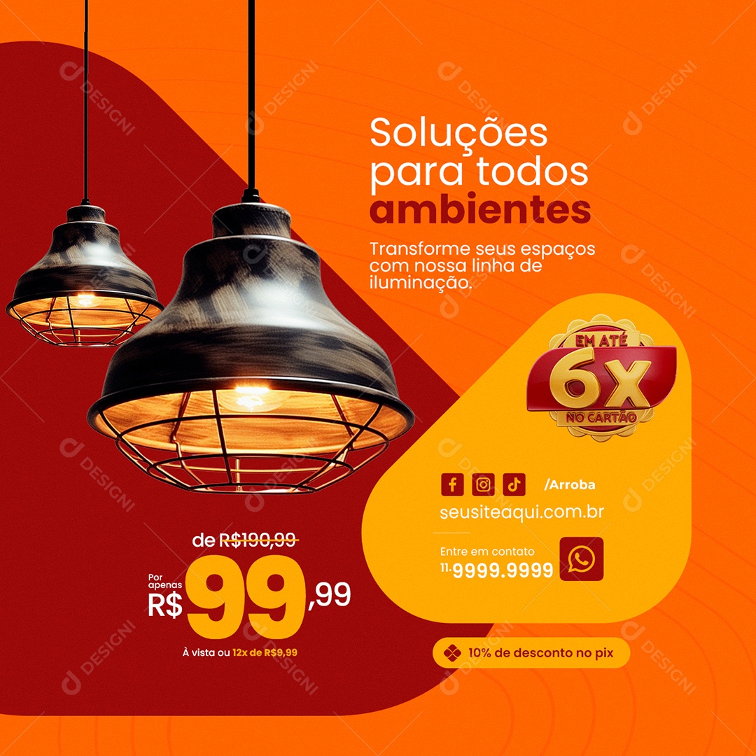 Construção Luminárias Soluções para Todos Ambientes Social Media PSD Editável