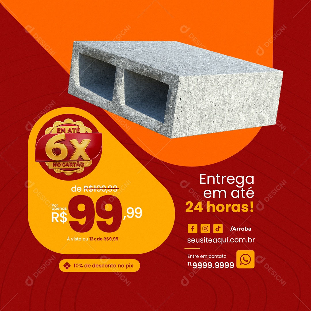 Construção Concreto Entrega em Até 24 Horas Social Media PSD Editável