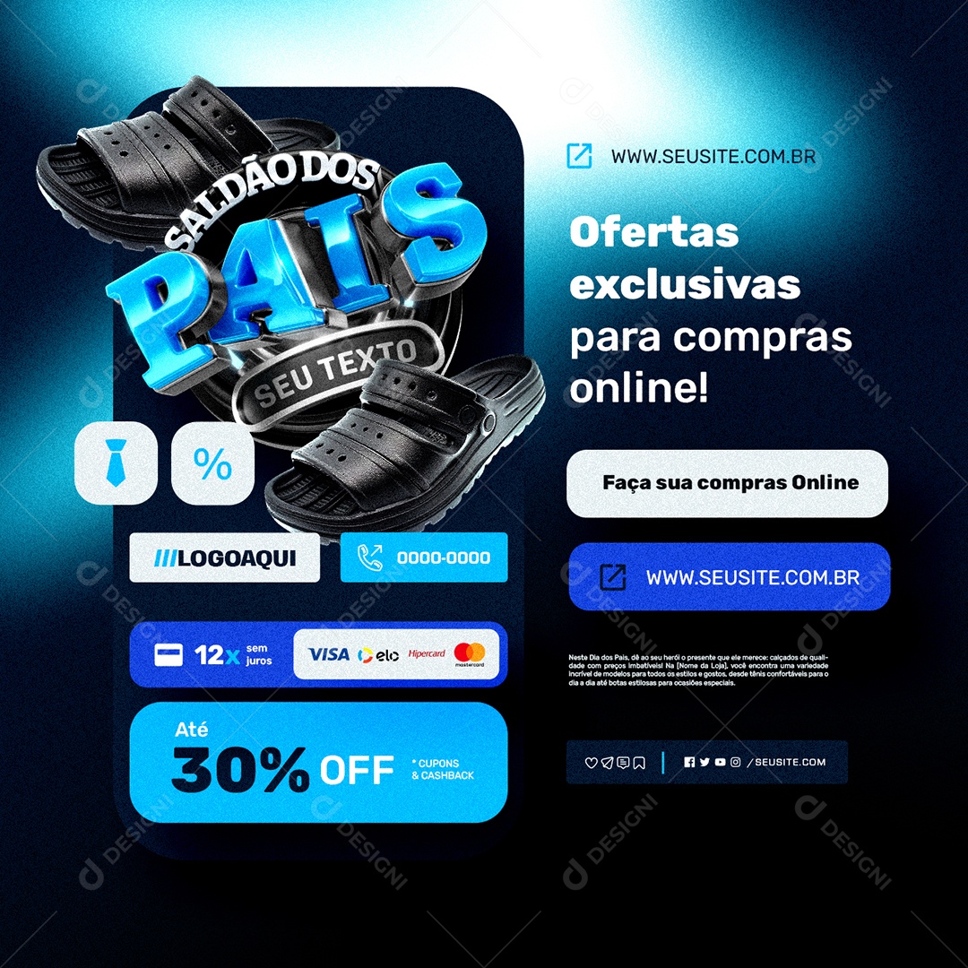 Loja de Calçados Saldão dos Pais Ofertas Exclusivas Até 30% Off Social Media PSD Editável