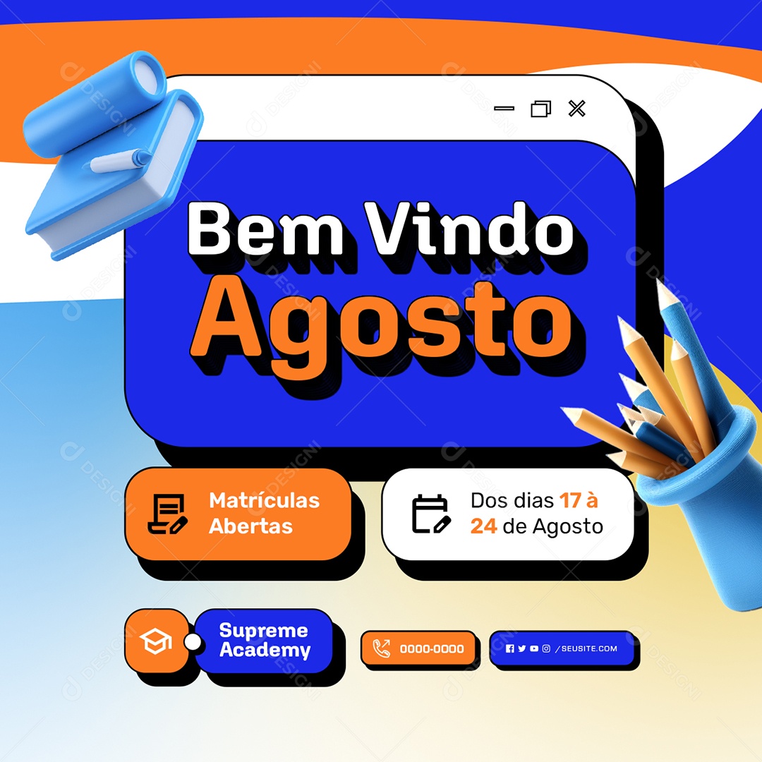 Social Media Beach Matriculas Bem Vindo Agosto PSD Editável