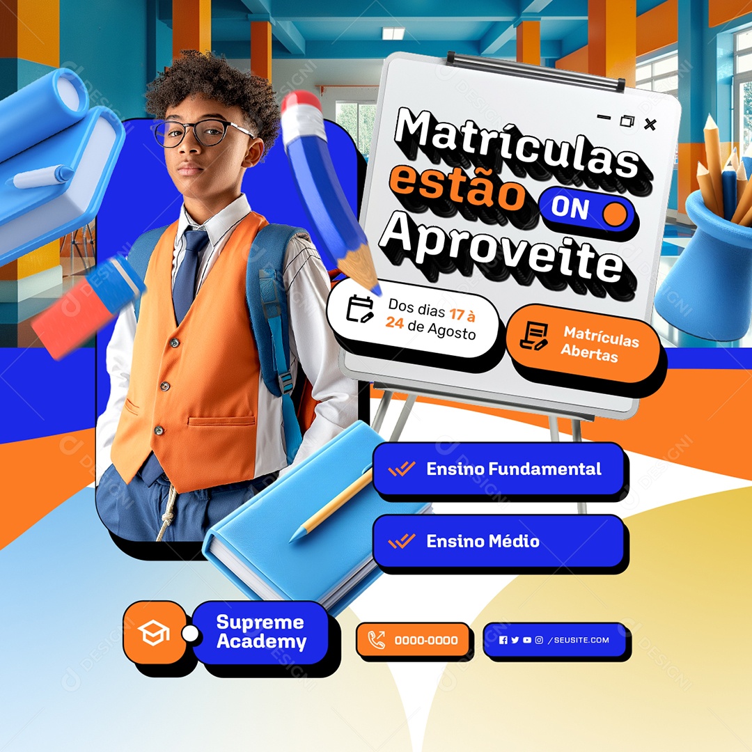 Beach Matriculas Estão On Aproveite Supreme Academy Social Media PSD Editável