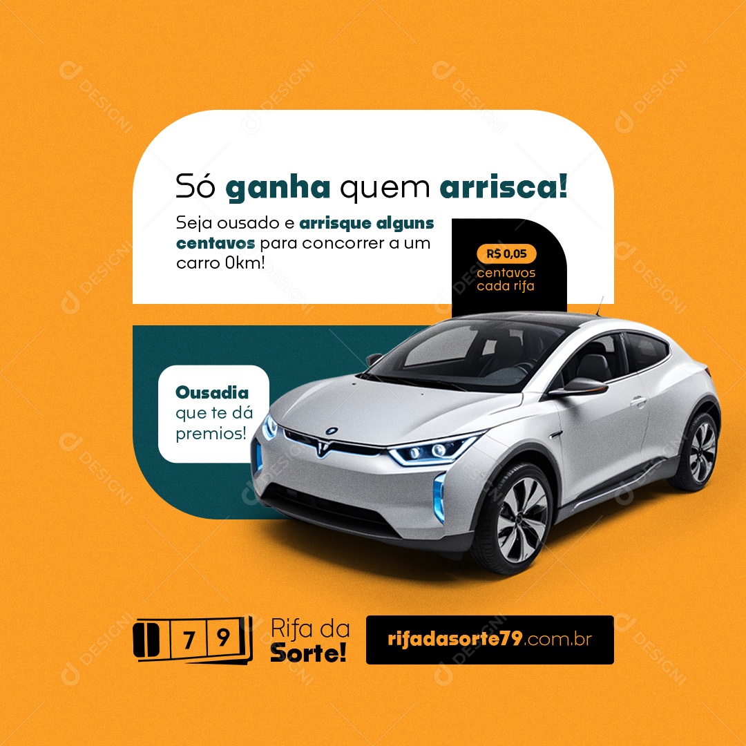 Rifa Premiada Só Ganha Quem Arrisca Social Media PSD Editável