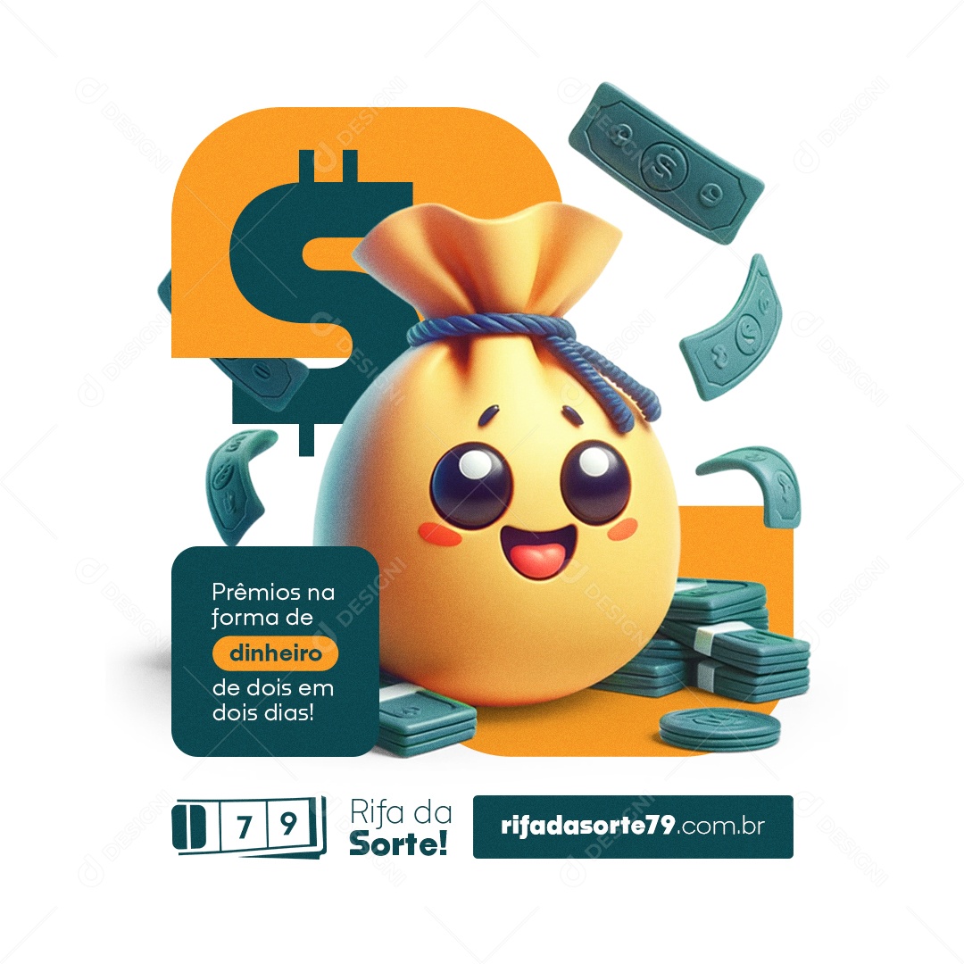 Rifa Premiada Prêmios na Forma de Dinheiro Social Media PSD Editável