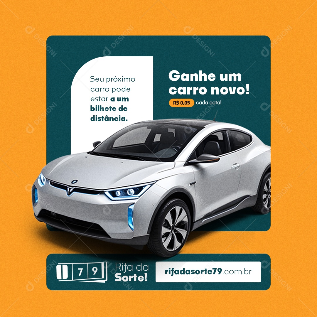 Rifa Premiada Ganhe um Carro Novo Social Media PSD Editável
