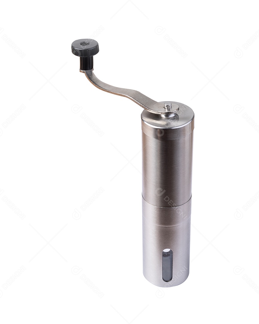 Moedor de café metálico isolado sobre fundo branco