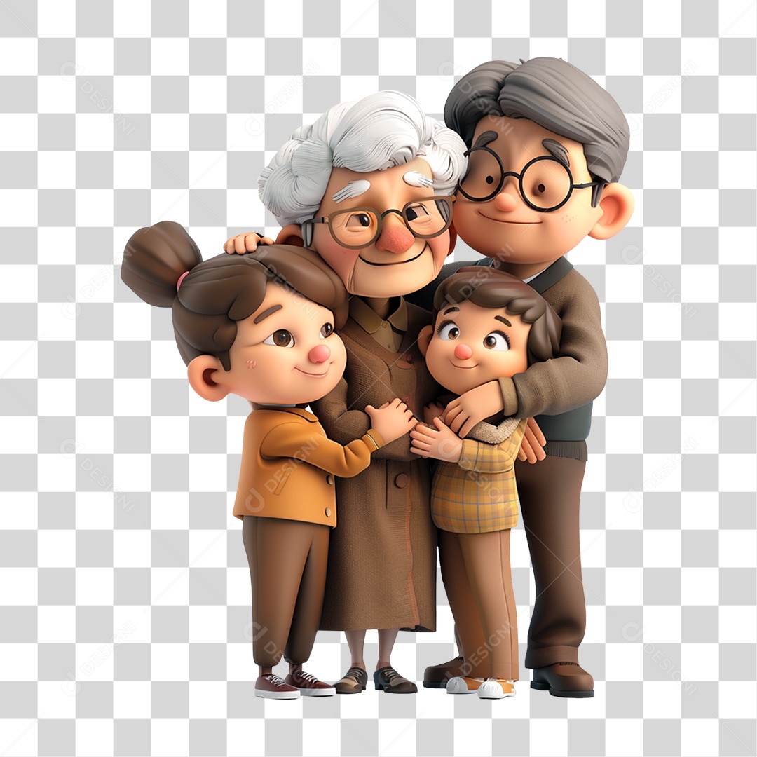 Avó e Avô Abraçando Seus Netos PNG Transparente
