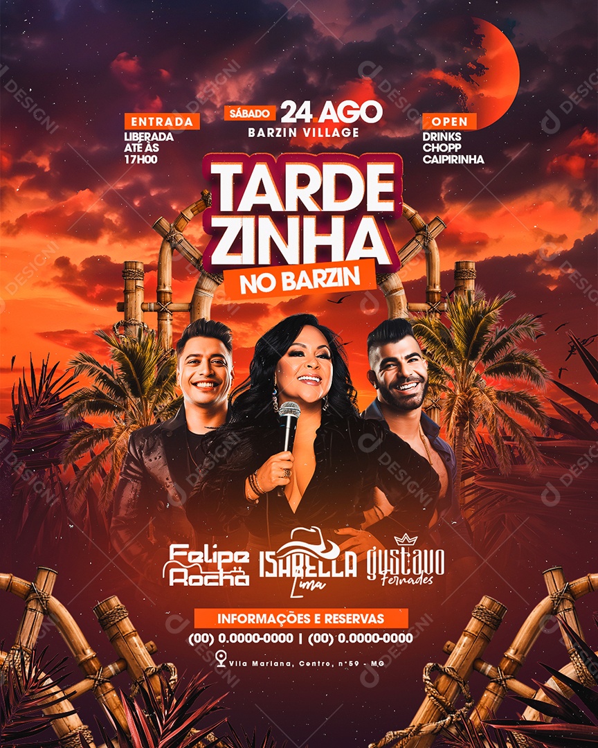 Flyer Tardezinha no Barzin Felipe Rocha Isabella Lima Social Media PSD Editável