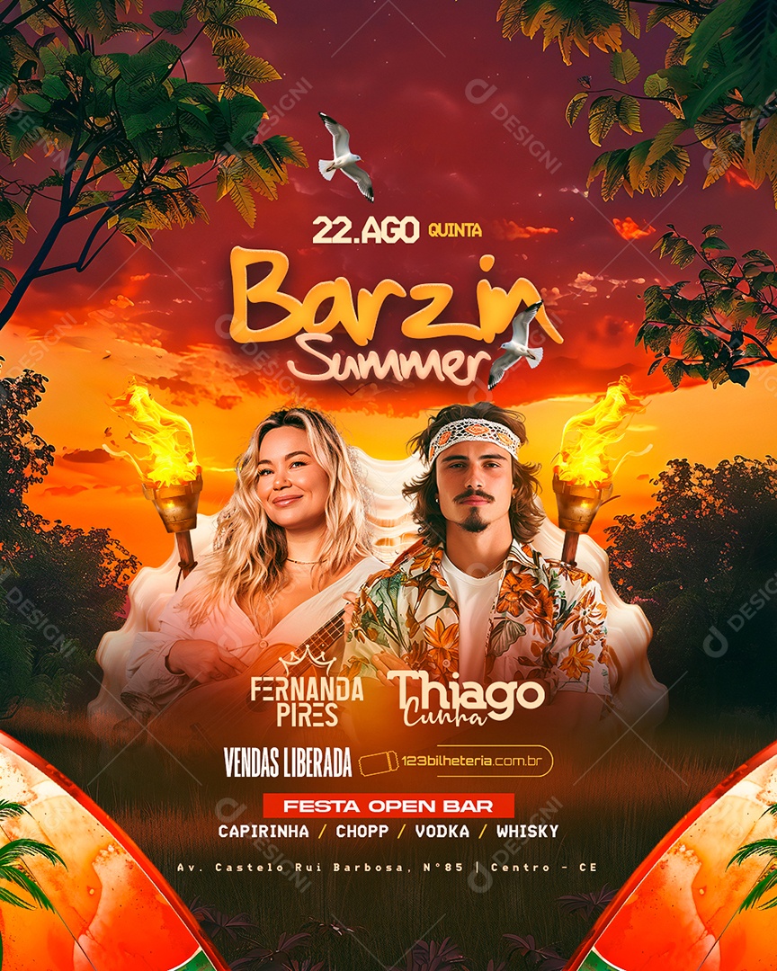 Flyer Barzin Summer Fernanda Pires Thiago Cunha Social Media PSD Editável