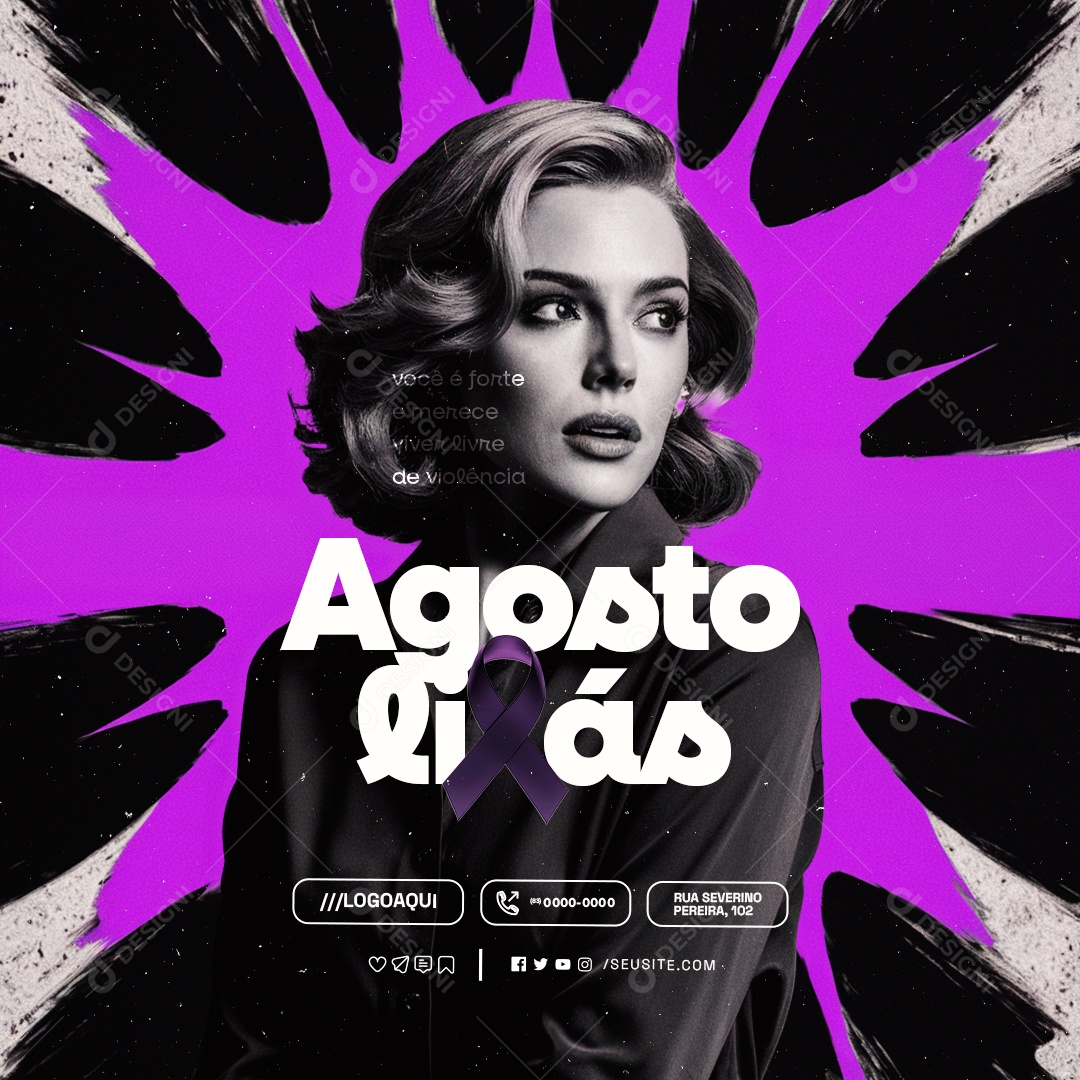 Agosto Lilás Você é Forte Social Media PSD Editável