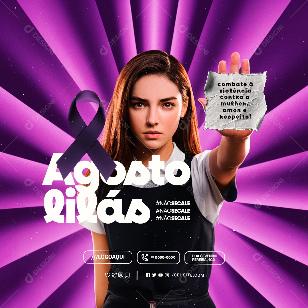 Agosto Lilás Combate à Violência Social Media PSD Editável