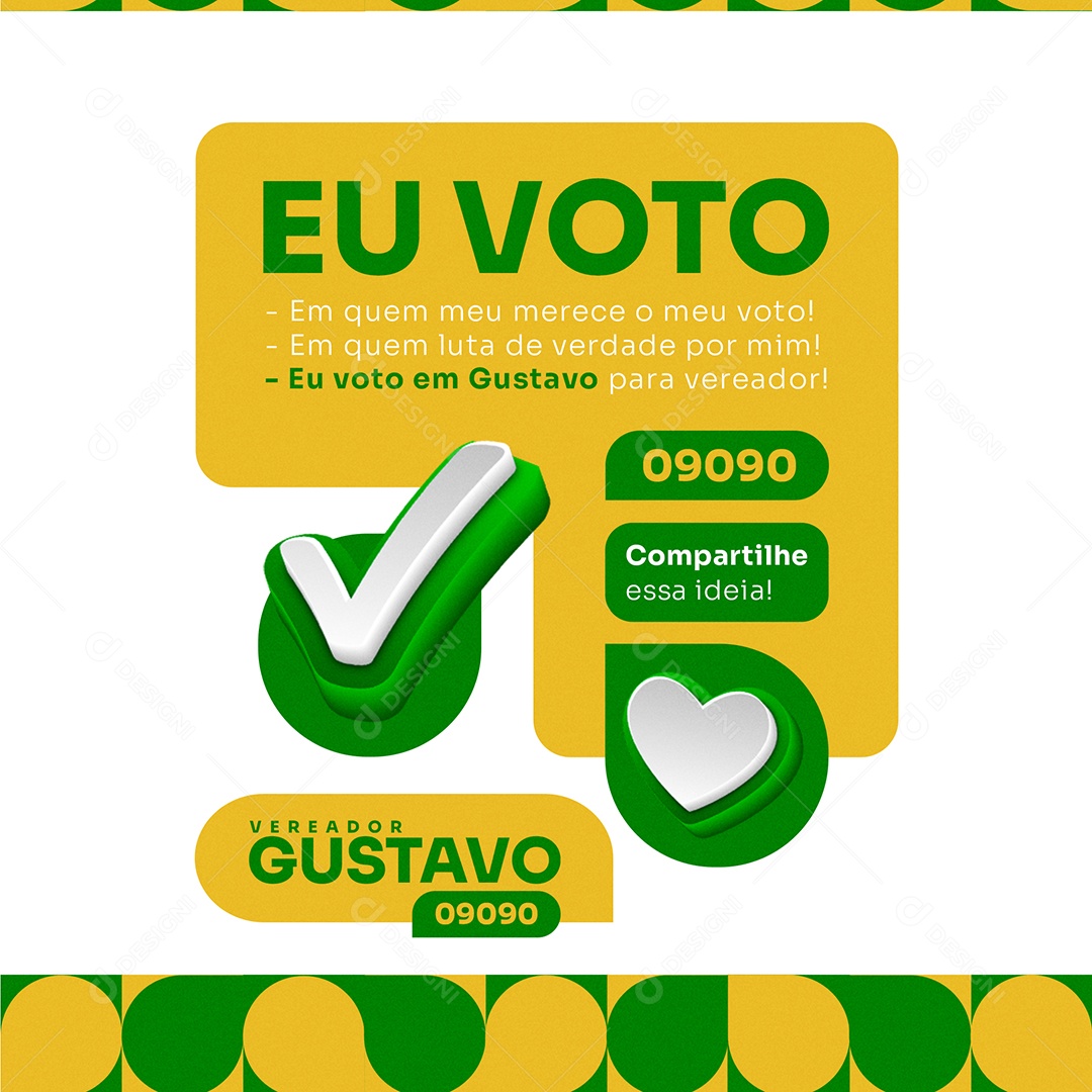 Campanha Eleitoral Eu Voto Vereador Gustavo Social Media PSD Editável