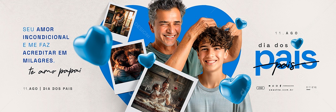 Carrossel Feliz Dia Dos Pais 11 de Agosto Te Amo Papai Social Media PSD Editável