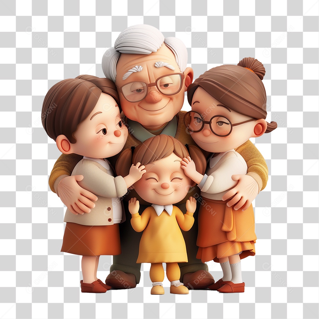 Avó e Avô Abraçando Seus Netos PNG Transparente