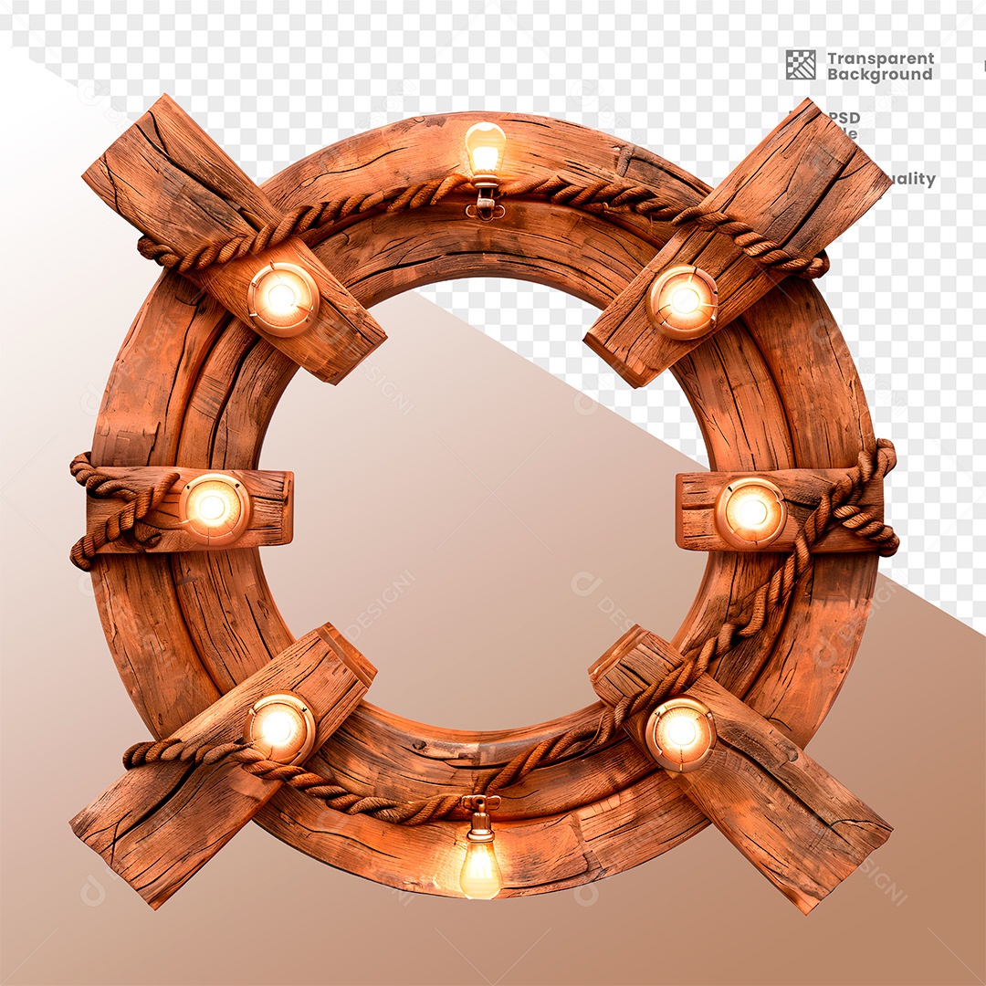 Elemento 3D de Madeira com Luz para Composição PSD
