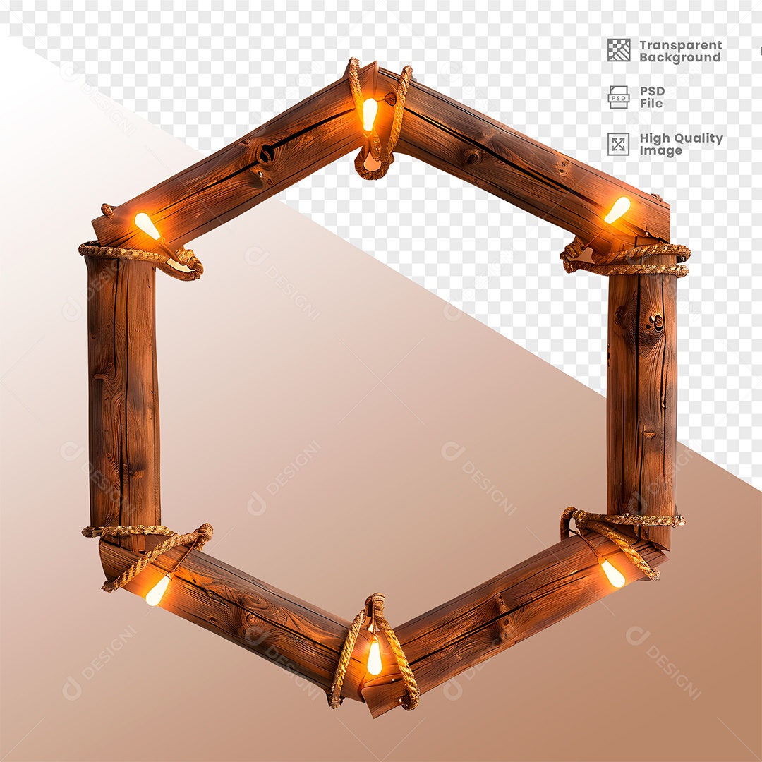 Elemento 3D de Madeira com Luz para Composição PSD