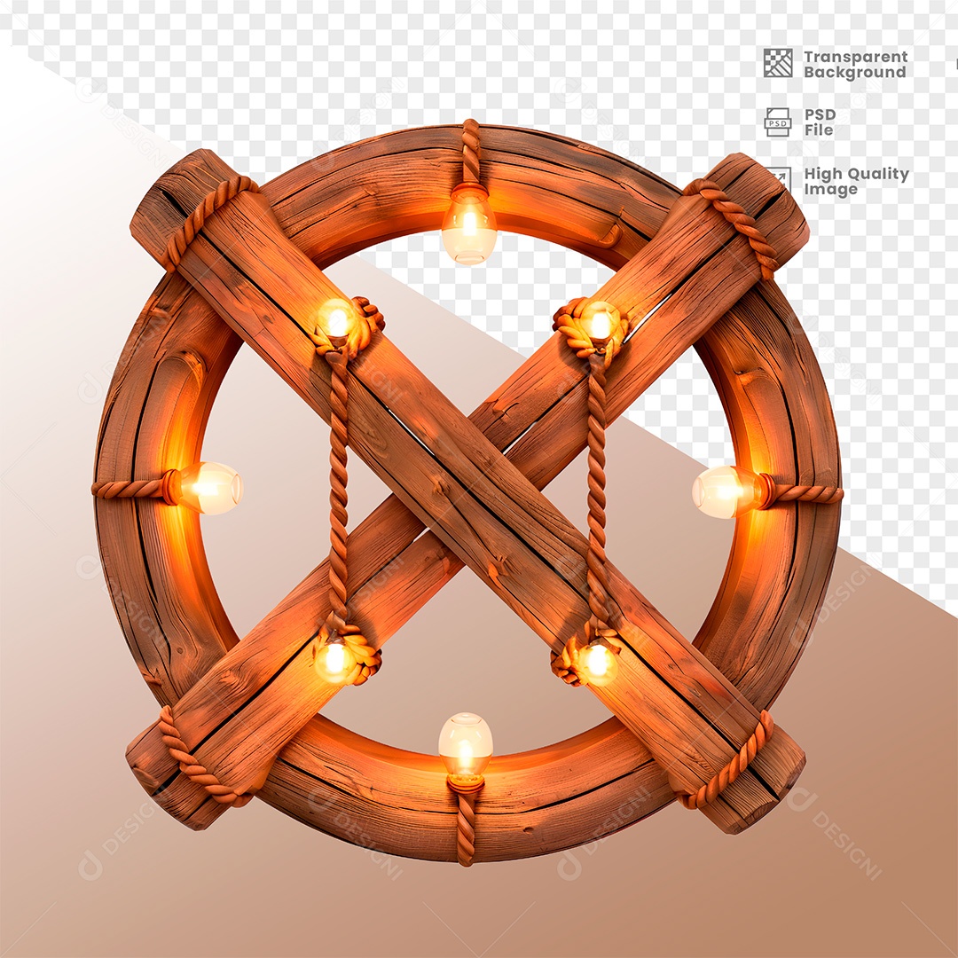 Elemento 3D de Madeira com Luz para Composição PSD