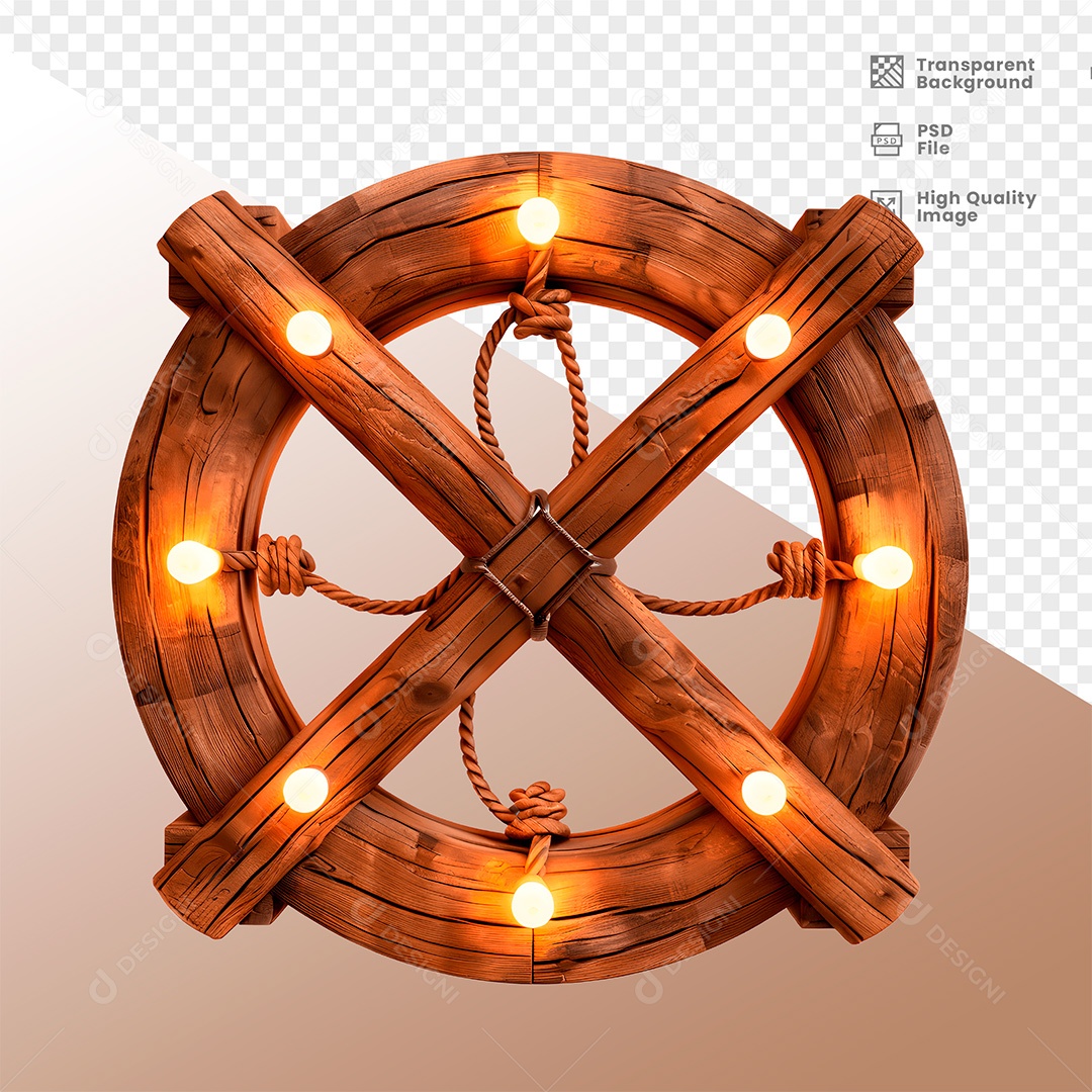Elemento 3D de Madeira com Luz para Composição PSD