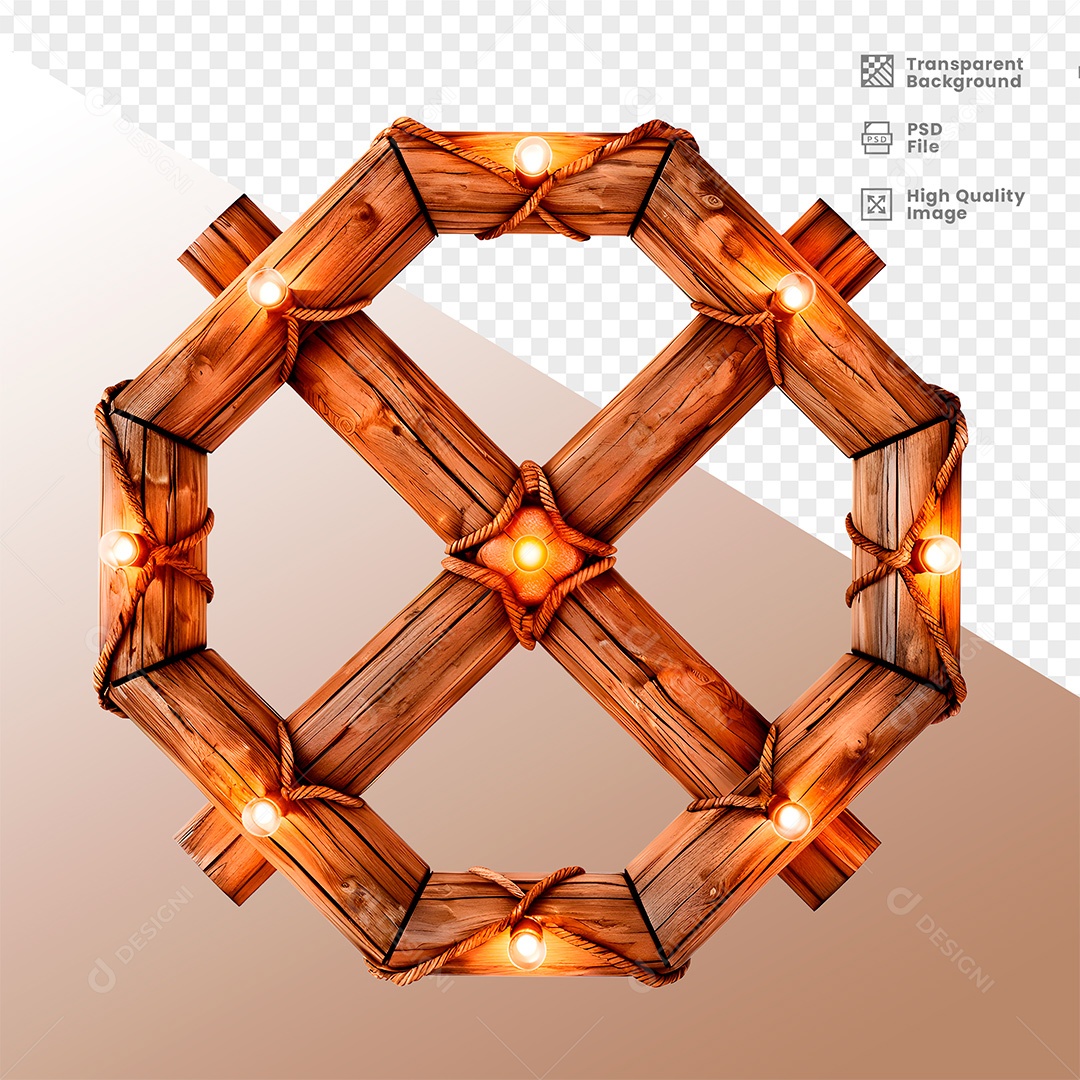 Elemento 3D de Madeira com Luz para Composição PSD